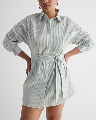 Striped Boyfriend Poplin Portofino Shirt Dress | Express