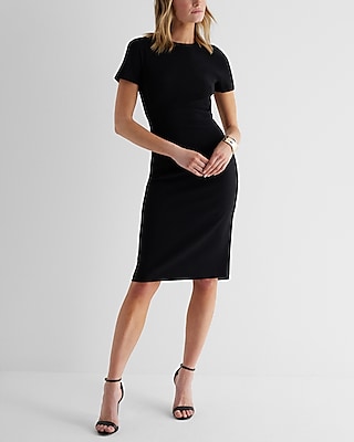 Crew Neck Back Zipper Midi Sheath Dress | Express