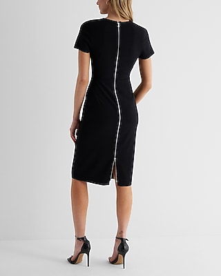 Crew Neck Back Zipper Midi Sheath Dress | Express