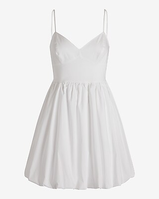 V-neck Poplin Mini Bubble Dress | Express