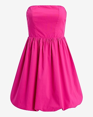 Poplin Strapless Bubble Mini Fit and Flare Dress