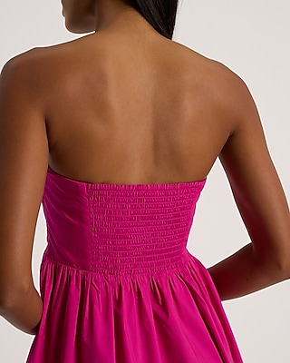 Poplin Strapless Bubble Mini Fit and Flare Dress