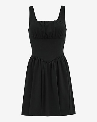 Knit Square Neck Basque Waist Mini Dress with Pockets