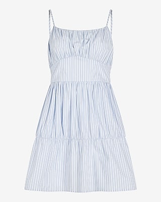 Striped Ruched Tiered Poplin Mini Dress