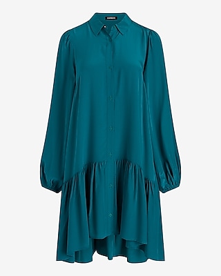 Ruffle Hem Oversized Shirt Dress