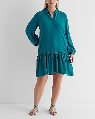 Ruffle Hem Oversized Shirt Dress