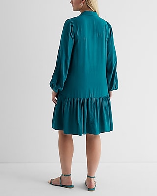 Ruffle Hem Oversized Shirt Dress