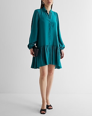 Ruffle Hem Oversized Shirt Dress