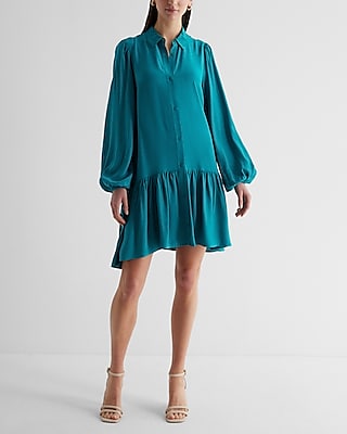 Ruffle Hem Oversized Shirt Dress