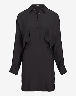 Collared Half Button Up Mini Portofino Shirt Dress