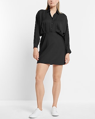 Collared Half Button Up Mini Portofino Shirt Dress