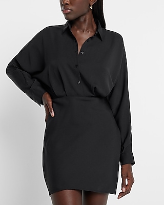Collared Half Button Up Mini Portofino Shirt Dress