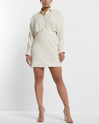 Collared Half Button Up Mini Portofino Shirt Dress