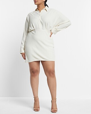 Collared Half Button Up Mini Portofino Shirt Dress