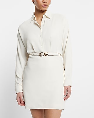 Collared Half Button Up Mini Portofino Shirt Dress