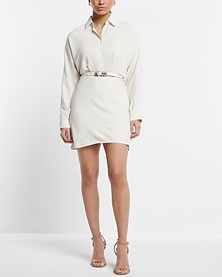 Collared Half Button Up Mini Portofino Shirt Dress