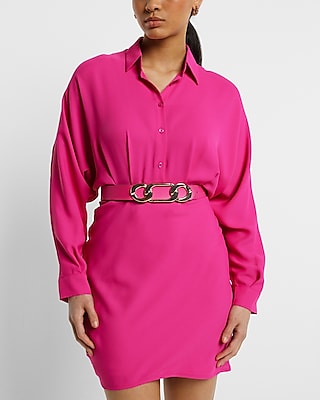 Collared Half Button Up Mini Portofino Shirt Dress | Express