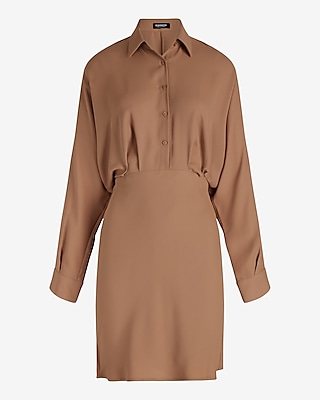 Collared Half Button Up Mini Portofino Shirt Dress