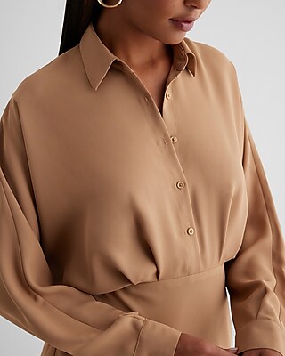 Collared Half Button Up Mini Portofino Shirt Dress