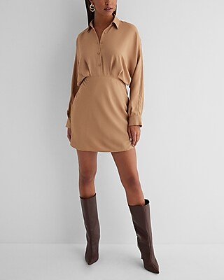 Collared Half Button Up Mini Portofino Shirt Dress