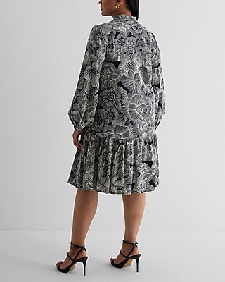 Floral Ruffle Hem Oversized Shirt Dress | Express