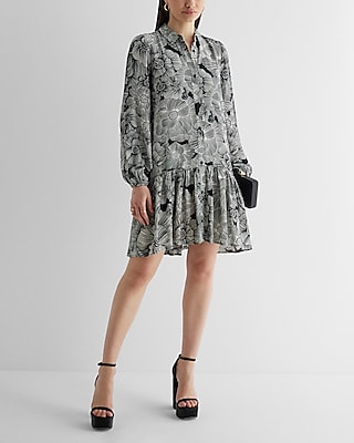 Floral Ruffle Hem Oversized Shirt Dress | Express