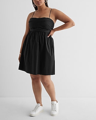 Square Neck Ruched Mini Babydoll Dress | Express