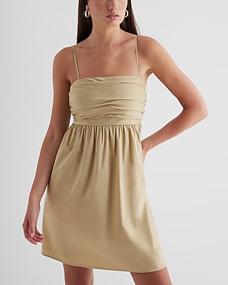 Square Neck Ruched Mini Babydoll Dress | Express