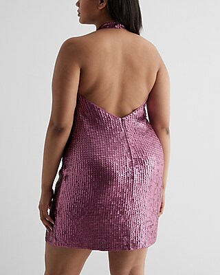 Sequin Halter Neck Open Back Mini Shift Dress