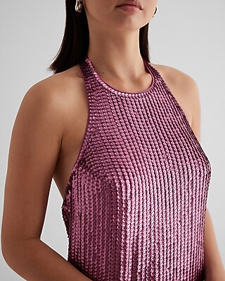 Sequin Halter Neck Open Back Mini Shift Dress