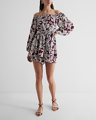 Floral Off The Shoulder Tie Waist Ruffle Romper