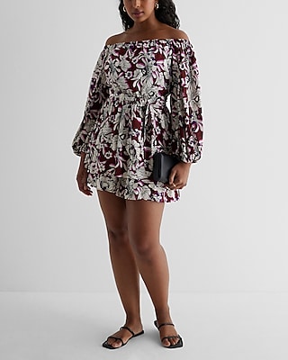 Floral Off The Shoulder Tie Waist Ruffle Romper