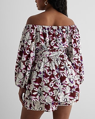 Floral Off The Shoulder Tie Waist Ruffle Romper