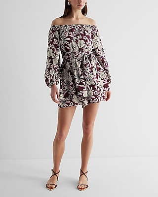 Floral Off The Shoulder Tie Waist Ruffle Romper