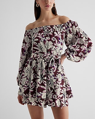 Floral Off The Shoulder Tie Waist Ruffle Romper