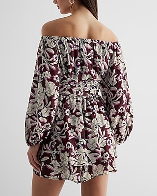 Floral Off The Shoulder Tie Waist Ruffle Romper