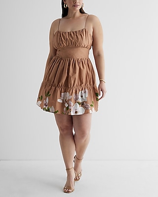 Floral Ruched Tiered Poplin Mini Dress