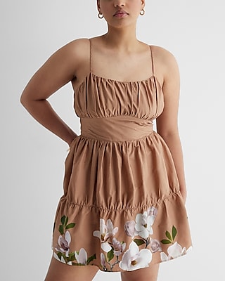 Floral Ruched Tiered Poplin Mini Dress