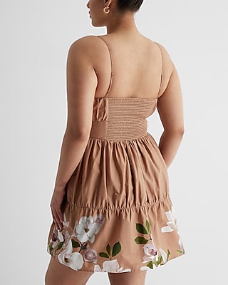 Floral Ruched Tiered Poplin Mini Dress