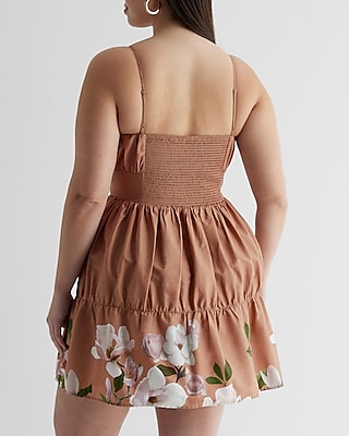 Floral Ruched Tiered Poplin Mini Dress