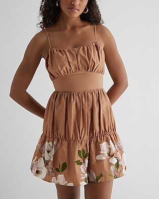 Floral Ruched Tiered Poplin Mini Dress