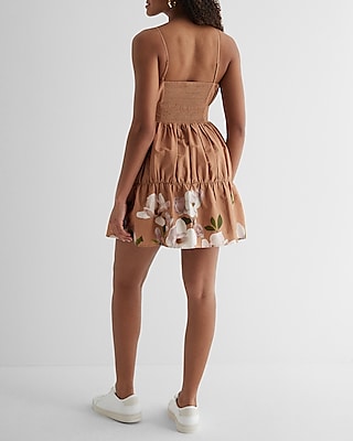 Floral Ruched Tiered Poplin Mini Dress