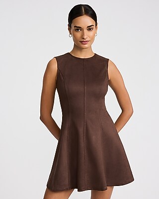 navy blue dress for baby girl Suede Backless A Line Dress Camel main image 0