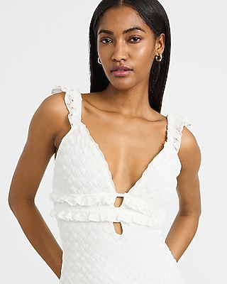 Crochet V-Neck Sleeveless Cutout Ruffled Maxi Dress - thumbnail 9