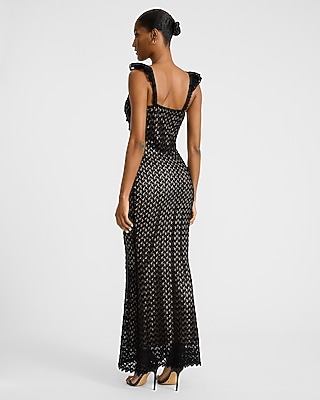Crochet V-neck Sleeveless Cutout Ruffled Maxi Dress | Express
