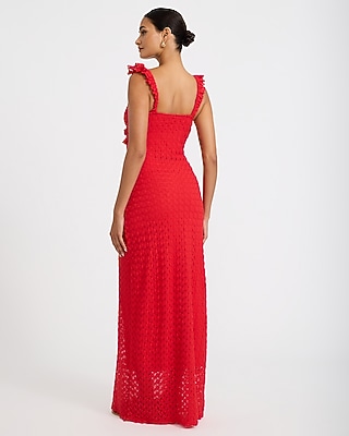 Crochet V-Neck Sleeveless Cutout Ruffled Maxi Dress