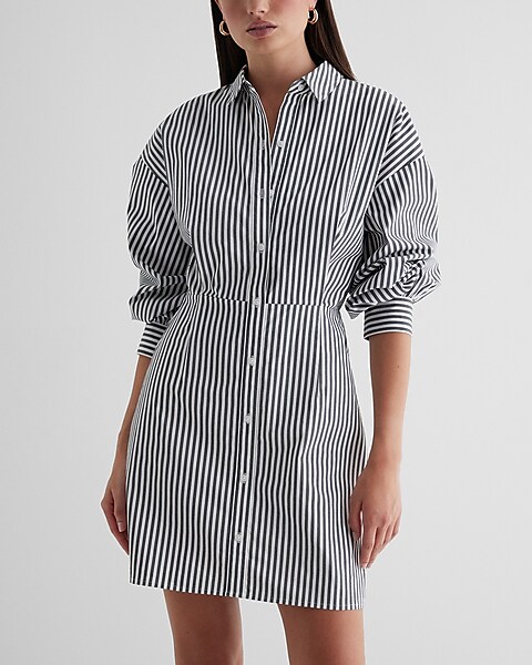 Striped Fitted Poplin Mini Shirt Express Dress 