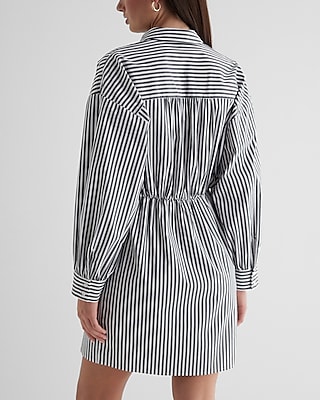 Striped Fitted Poplin Long Sleeve Mini Shirt Dress | Express