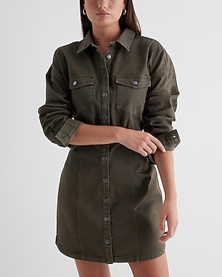 Denim Fitted Mini Shirt Dress | Express