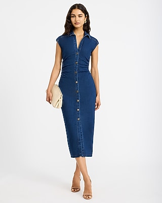 express ribbed button front midi dress Ribbed Knit Long Sleeve Button Down Midi Dress